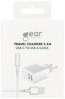 Gear Lader 2 x USB-A 3,4A + USB-C-kabel